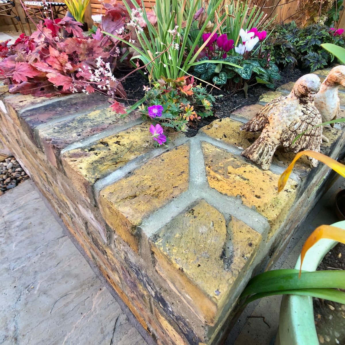 Brick Planter Detail and Close up of Plants in Yard Design as part of Beautiful Small Garden In Dalston North London