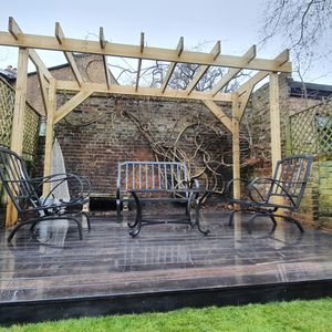 Garden Landscape Design in Canonbury North London with Japanese Inspired Garden Deck and Oak Pergola