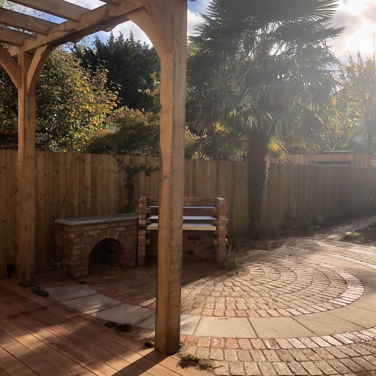 Hard Landscaping Featuring Traditional Oak Pergola